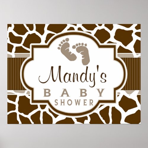 Brown White Giraffe Animal Print Baby Shower