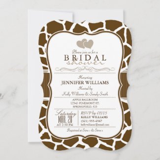 Brown, White Giraffe Animal Print Bridal Shower Invitation