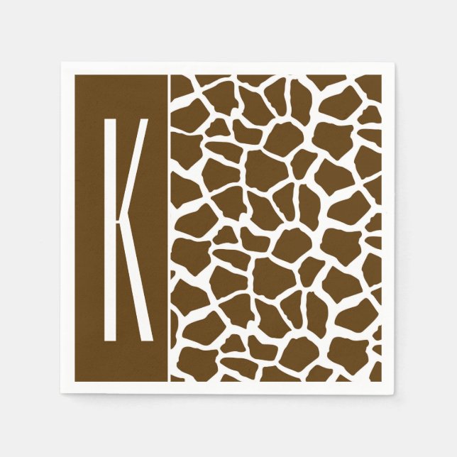 Brown & White Giraffe Animal Print Napkins (Front)