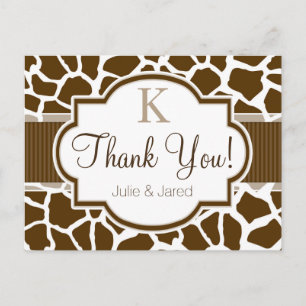 Brown, White Giraffe Animal Print Wedding Postcard