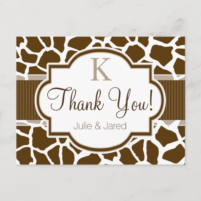 Brown, White Giraffe Animal Print Wedding Postcard (Front)