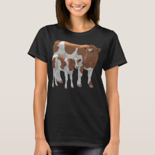 Brown & White Guernsey Cow & Cute Calf Cattle Farm T-Shirt