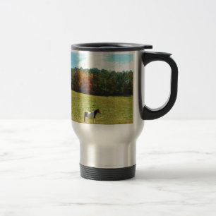Brown & White horse,autumn trees,blue sky Travel Mug