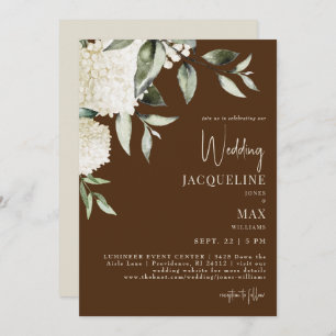 Brown White Hydrangeas Wedding Invitation