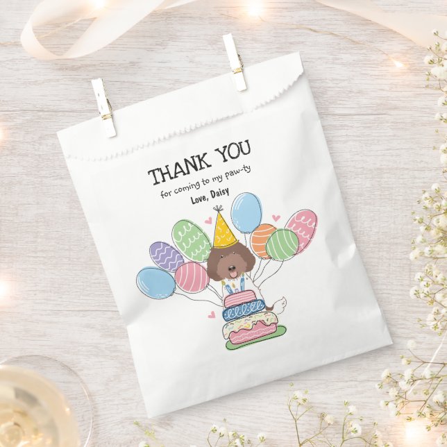 Brown White Labradoodle Birthday Party Favor Bag (Clipped)