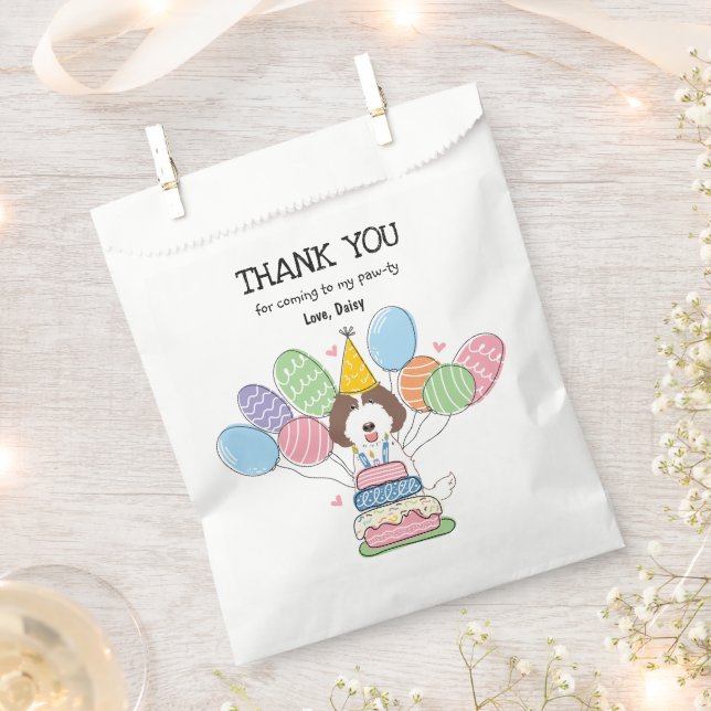 Brown White Labradoodle Birthday Party Favor Bag (Clipped)