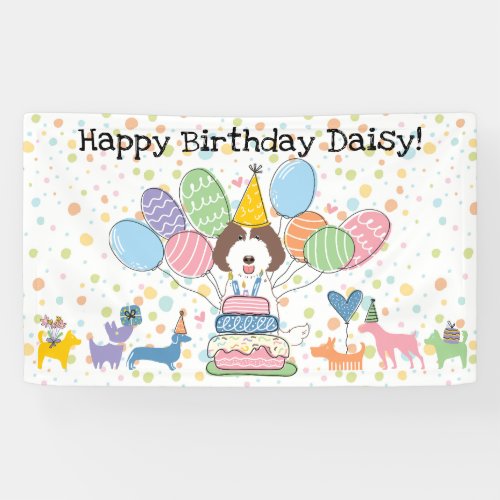 Brown White Labradoodle Dog Birthday Party Banner