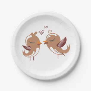 Brown & White Lovebirds - Wedding, Bridal Shower Paper Plates