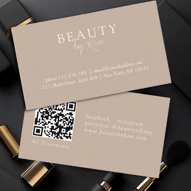 Brown & White, Minimal Elegant, Salon QR Code Business Card | Zazzle