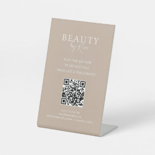 Brown & White Minimal Elegant Salon QR-Code Pedestal Sign