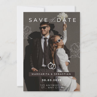 Brown white minimalist wedding invitation