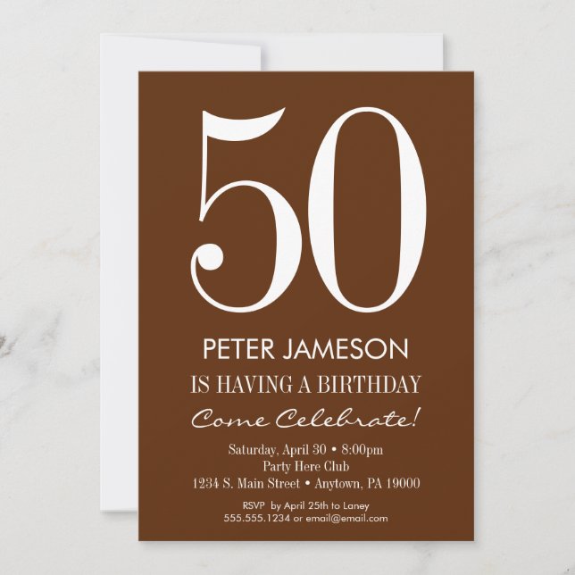 Brown & White Modern Adult Birthday Invitations (Front)