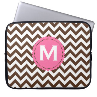 Brown White Monogram Chevron Pattern Laptop Sleeve