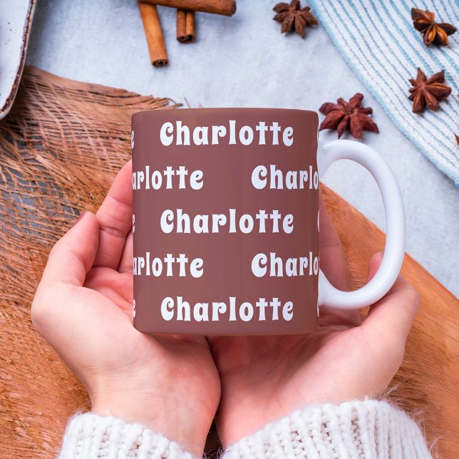 Brown white name pattern coffee mug (Creator Uploaded)