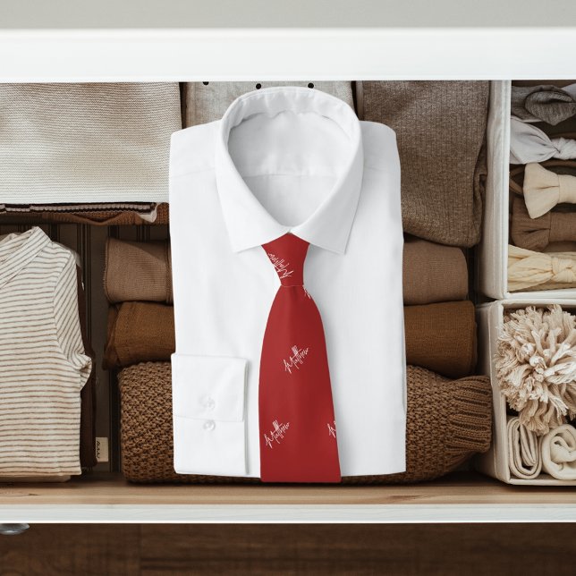 Brown white name pattern modern script neck tie (Creator Uploaded)