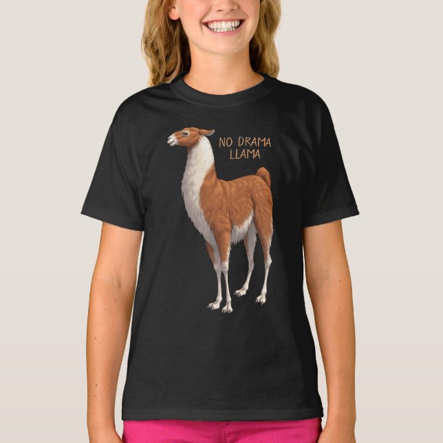Brown & White No Drama Llama T-Shirt (Front)