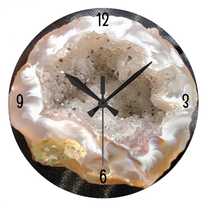 Brown White Opal With Quartz Crystal Druzy Geode Large Clock Zazzle Com