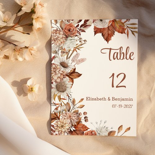 Brown white orange fall flora rustic Table Numbers