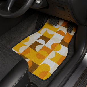 Brown White Orange Yellow Half Circles Pattern Car Floor Mat