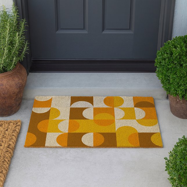 Brown White Orange Yellow Half Circles Pattern Fiber Doormat (Creator Uploaded)