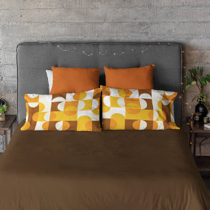 Brown White Orange Yellow Half Circles Pattern Pillow Case