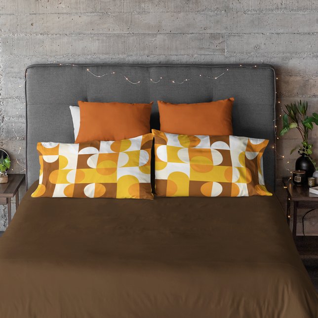 Brown White Orange Yellow Half Circles Pattern Pillow Case (Creator Uploaded)