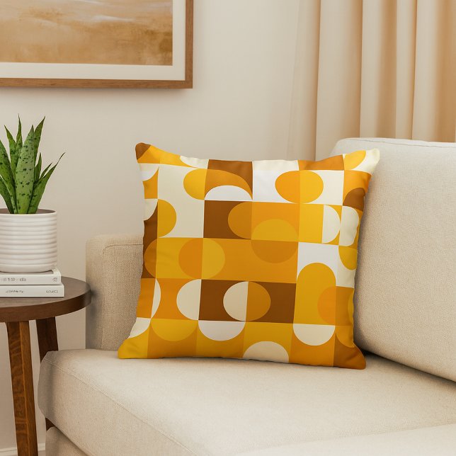 Brown White Orange Yellow Half Circles Pattern Throw Pillow (Creator Uploaded)