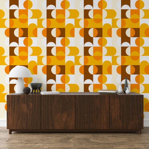 Brown White Orange Yellow Half Circles Pattern Wallpaper