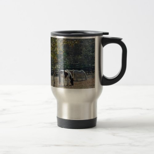 Brown White Painted Horse and Cream Horse Travel Mug