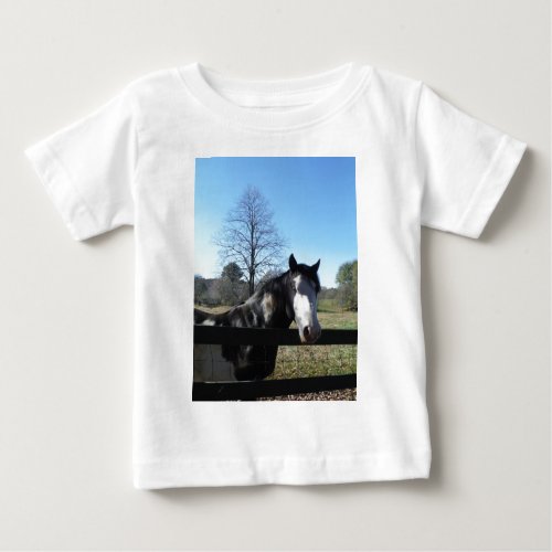 Brown White Painted Horse bright blue sky Baby T_Shirt