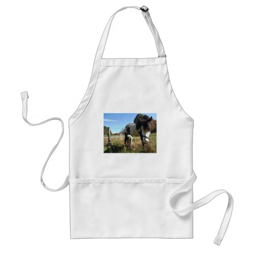 Brown White Painted Horse Queen Ann Lace flower Adult Apron