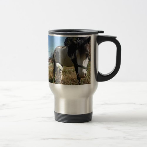 Brown White Painted Horse Queen Ann Lace flower Travel Mug