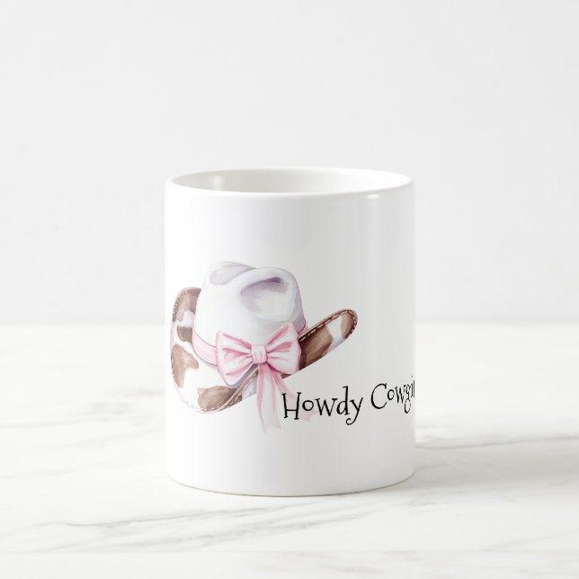 Brown White Pink Bow Cowgirl Hat Coffee Mug (Center)