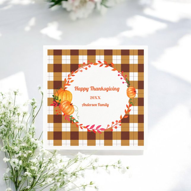 Brown White Plaid Pattern Thanksgiving  Napkins (Creator Uploaded)
