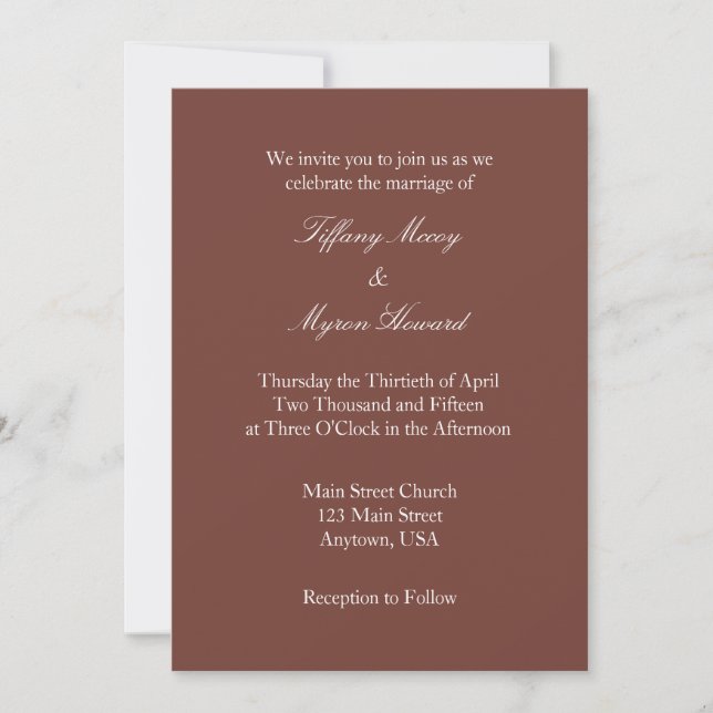 Brown White Plain Simple Wedding Invitation (Front)