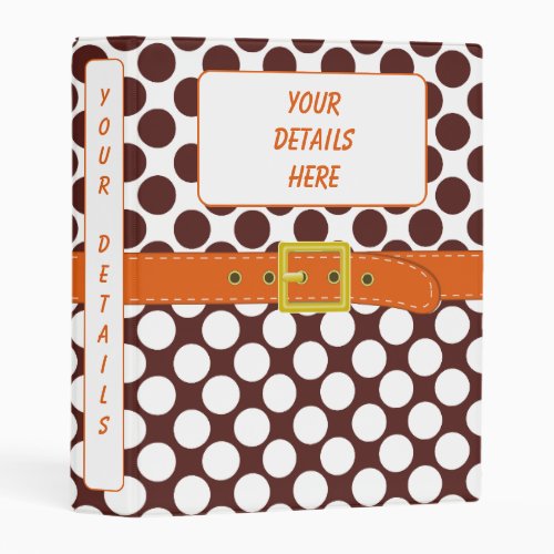 Brown  White Polka Dot Pattern with Belt  Buckle Mini Binder