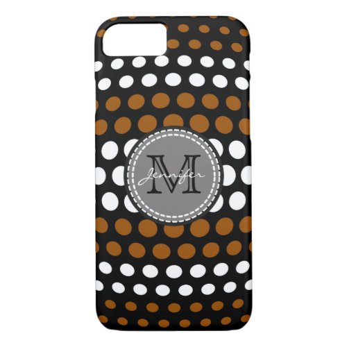 Brown  White Polka Dots Pattern Monogram iPhone 87 Case