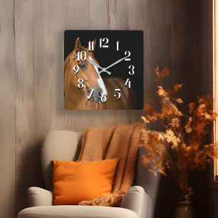 Brown White Quarter Horse Photo Numbered Square Wall Clock