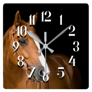 Brown White Quarter Horse Photo Numbered Square Wall Clock