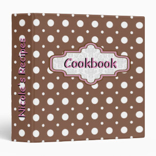 Brown, white retro polka dot pattern cute recipe 3 ring binder
