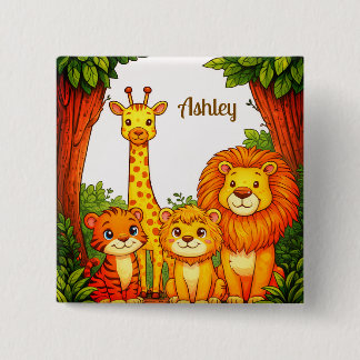 Brown White Safari Animals Watercolor  Button