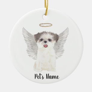 Brown & White Shih Tzu Sympathy Memorial Ceramic Ornament