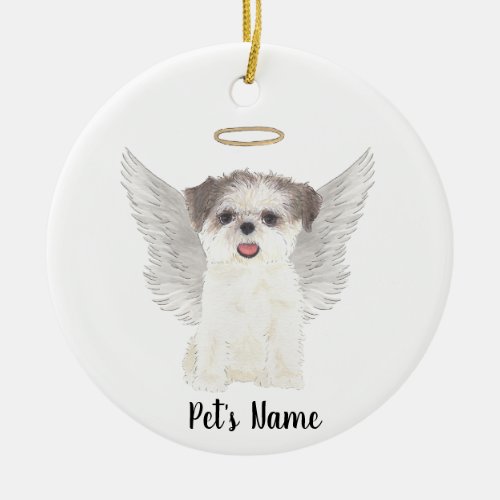 Brown  White Shih Tzu Sympathy Memorial Ceramic Ornament