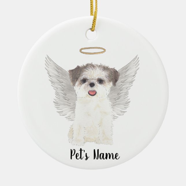 Brown & White Shih Tzu Sympathy Memorial Ceramic Ornament (Front)