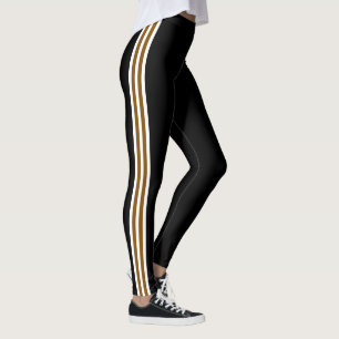 Brown White Side Stripe Black Leggings Your Colors
