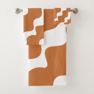 Brown white slanting waves pattern bath towel set