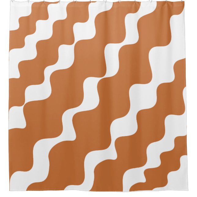 Brown white slanting waves pattern  shower curtain (Front)