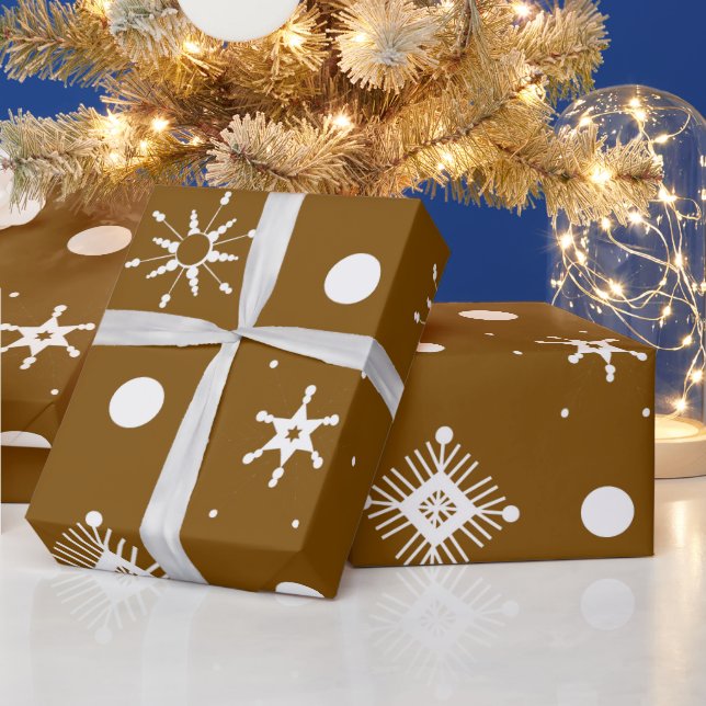 Brown White Snowflakes Pattern Wrapping Paper (Holidays)