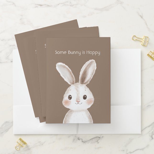 Brown White Some Bunny is Happy Pocket Folder (In Situ)