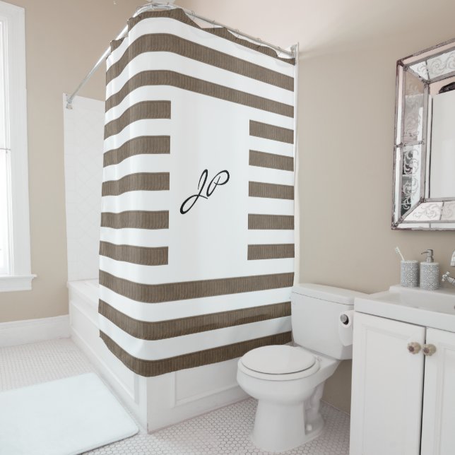 Brown & White Stripe Shower Curtain (In Situ)